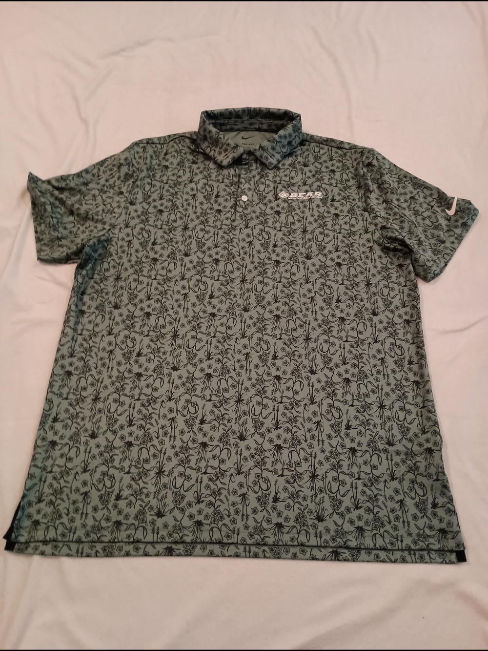 Nike Dri-Fit Tour POA Print Golf Polo Men's Size Large Clay Green/ Pale Ivory
